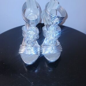 Elegant Silver Strappy Women's Heels